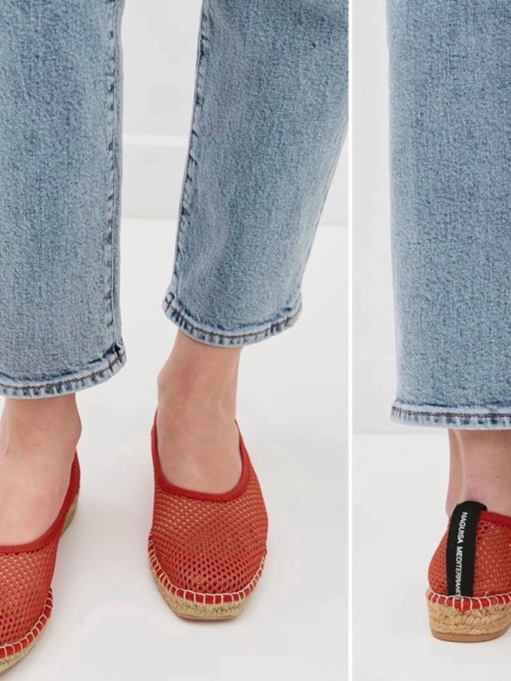 NAGUISA Red Espadrille Mesh Flats 39
